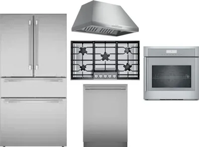 5 Piece Package Includes Refrigerator, Cooktop, Wall Oven, Hood And Dishwasher
