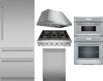 5 Piece Package Includes Refrigerator, Cooktop, Wall Oven, Hood And Dishwasher