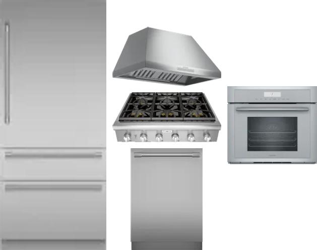 5 Piece Package Includes Refrigerator, Cooktop, Wall Oven, Hood And Dishwasher