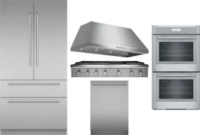 5 Piece Package Includes Refrigerator, Cooktop, Wall Oven, Hood And Dishwasher