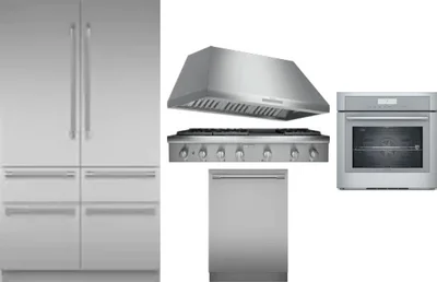5 Piece Package Includes Refrigerator, Cooktop, Wall Oven, Hood And Dishwasher
