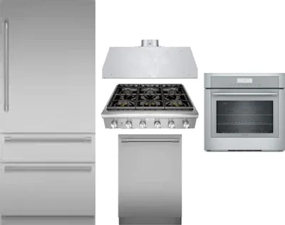 5 Piece Package Includes Refrigerator, Cooktop, Wall Oven, Hood And Dishwasher