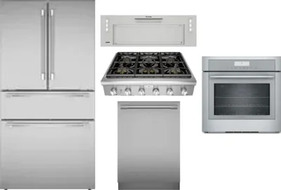 5 Piece Package Includes Refrigerator, Cooktop, Wall Oven, Hood And Dishwasher