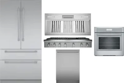 5 Piece Package Includes Refrigerator, Cooktop, Wall Oven, Hood And Dishwasher