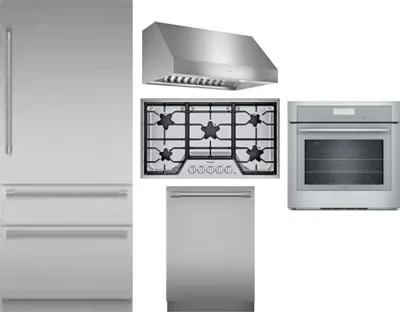 5 Piece Package Includes Refrigerator, Cooktop, Wall Oven, Hood And Dishwasher