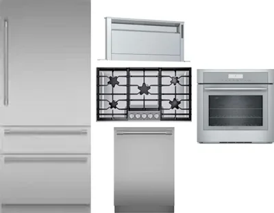 5 Piece Package Includes Refrigerator, Cooktop, Wall Oven, Hood And Dishwasher