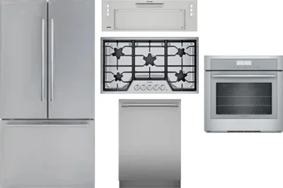 5 Piece Package Includes Refrigerator, Cooktop, Wall Oven, Hood And Dishwasher