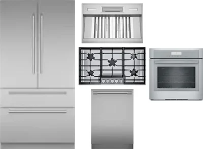 5 Piece Package Includes Refrigerator, Cooktop, Wall Oven, Hood And Dishwasher