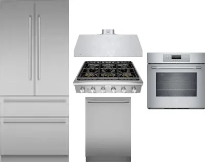5 Piece Package Includes Refrigerator, Cooktop, Wall Oven, Hood And Dishwasher