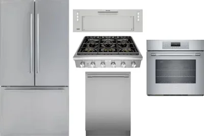 5 Piece Package Includes Refrigerator, Cooktop, Wall Oven, Hood And Dishwasher