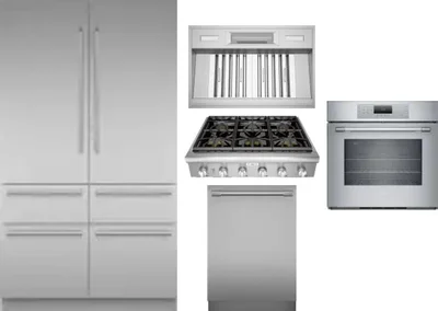 5 Piece Package Includes Refrigerator, Cooktop, Wall Oven, Hood And Dishwasher