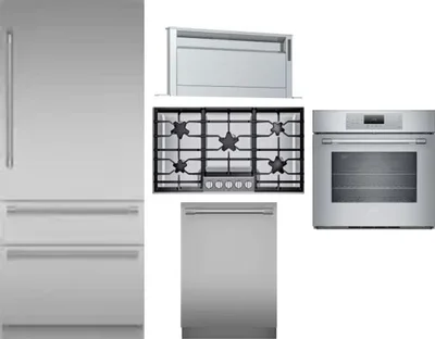5 Piece Package Includes Refrigerator, Cooktop, Wall Oven, Hood And Dishwasher
