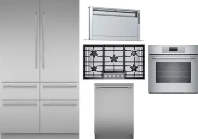 5 Piece Package Includes Refrigerator, Cooktop, Wall Oven, Hood And Dishwasher