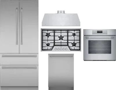 5 Piece Package Includes Refrigerator, Cooktop, Wall Oven, Hood And Dishwasher