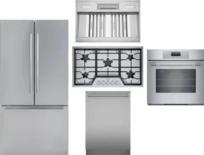 5 Piece Package Includes Refrigerator, Cooktop, Wall Oven, Hood And Dishwasher