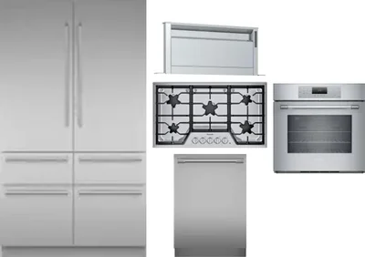 5 Piece Package Includes Refrigerator, Cooktop, Wall Oven, Hood And Dishwasher