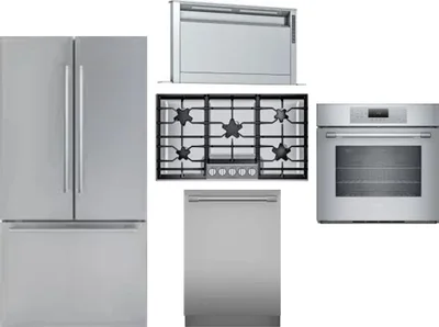 5 Piece Package Includes Refrigerator, Cooktop, Wall Oven, Hood And Dishwasher