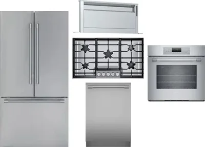 5 Piece Package Includes Refrigerator, Cooktop, Wall Oven, Hood And Dishwasher