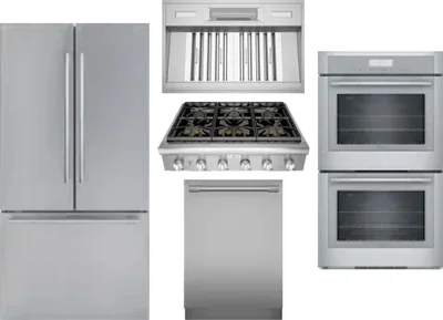 5 Piece Package Includes Refrigerator, Cooktop, Wall Oven, Hood And Dishwasher