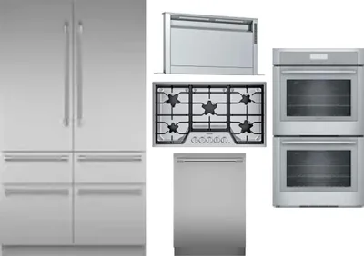 5 Piece Package Includes Refrigerator, Cooktop, Wall Oven, Hood And Dishwasher
