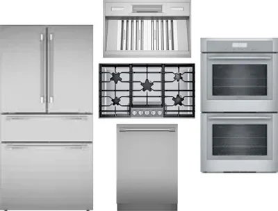 5 Piece Package Includes Refrigerator, Cooktop, Wall Oven, Hood And Dishwasher