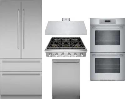5 Piece Package Includes Refrigerator, Cooktop, Wall Oven, Hood And Dishwasher
