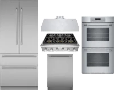 5 Piece Package Includes Refrigerator, Cooktop, Wall Oven, Hood And Dishwasher
