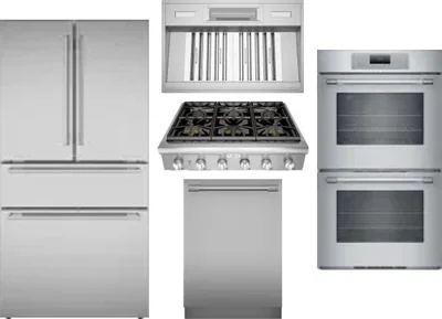 5 Piece Package Includes Refrigerator, Cooktop, Wall Oven, Hood And Dishwasher