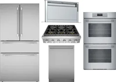 5 Piece Package Includes Refrigerator, Cooktop, Wall Oven, Hood And Dishwasher