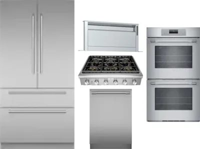 5 Piece Package Includes Refrigerator, Cooktop, Wall Oven, Hood And Dishwasher