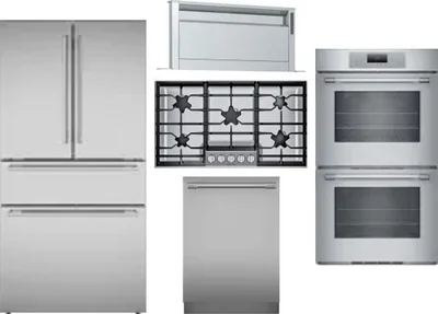 5 Piece Package Includes Refrigerator, Cooktop, Wall Oven, Hood And Dishwasher