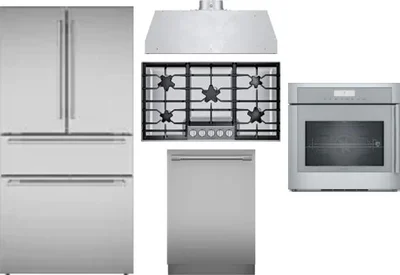 5 Piece Package Includes Refrigerator, Cooktop, Wall Oven, Hood And Dishwasher