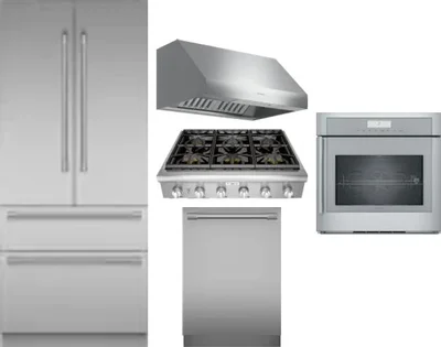 5 Piece Package Includes Refrigerator, Cooktop, Wall Oven, Hood And Dishwasher