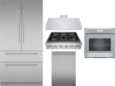 5 Piece Package Includes Refrigerator, Cooktop, Wall Oven, Hood And Dishwasher