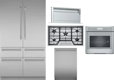 5 Piece Package Includes Refrigerator, Cooktop, Wall Oven, Hood And Dishwasher