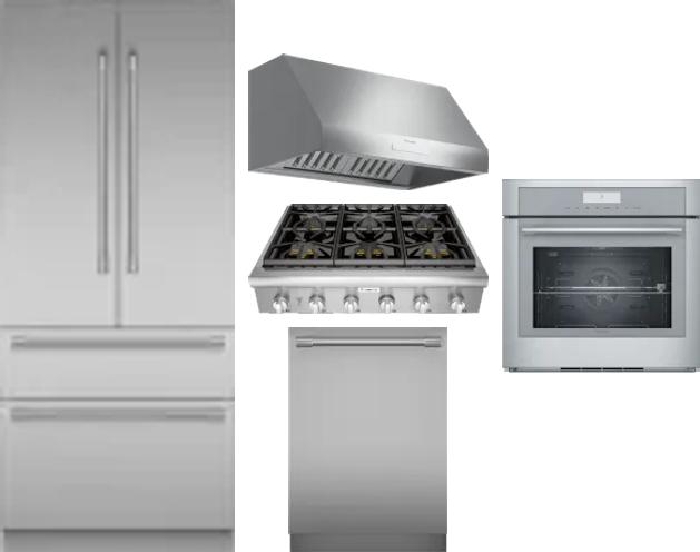 5 Piece Package Includes Refrigerator, Cooktop, Wall Oven, Hood And Dishwasher