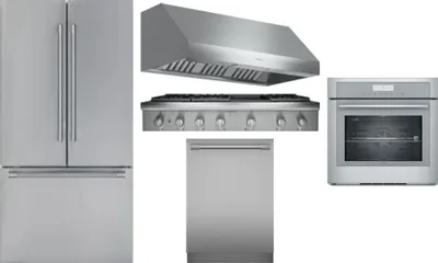 5 Piece Package Includes Refrigerator, Cooktop, Wall Oven, Hood And Dishwasher