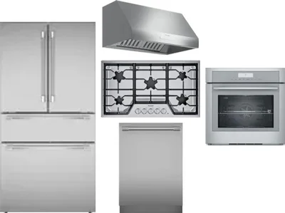 5 Piece Package Includes Refrigerator, Cooktop, Wall Oven, Hood And Dishwasher