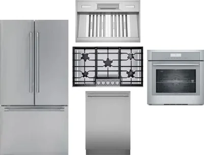 5 Piece Package Includes Refrigerator, Cooktop, Wall Oven, Hood And Dishwasher