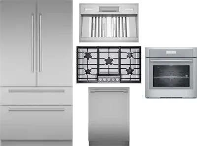 5 Piece Package Includes Refrigerator, Cooktop, Wall Oven, Hood And Dishwasher
