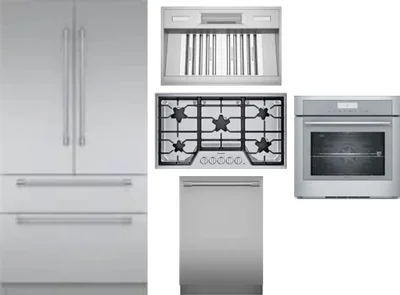 5 Piece Package Includes Refrigerator, Cooktop, Wall Oven, Hood And Dishwasher
