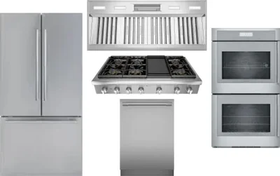 5 Piece Package Includes Refrigerator, Cooktop, Wall Oven, Hood And Dishwasher