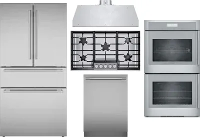 5 Piece Package Includes Refrigerator, Cooktop, Wall Oven, Hood And Dishwasher