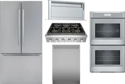 5 Piece Package Includes Refrigerator, Cooktop, Wall Oven, Hood And Dishwasher