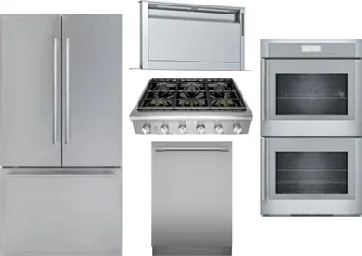 5 Piece Package Includes Refrigerator, Cooktop, Wall Oven, Hood And Dishwasher