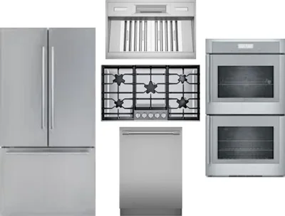 5 Piece Package Includes Refrigerator, Cooktop, Wall Oven, Hood And Dishwasher