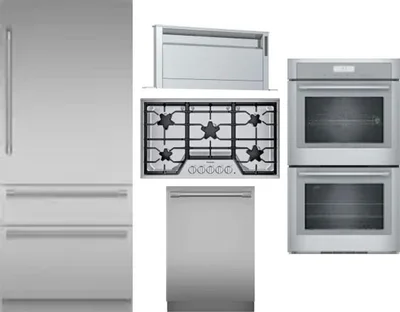 5 Piece Package Includes Refrigerator, Cooktop, Wall Oven, Hood And Dishwasher