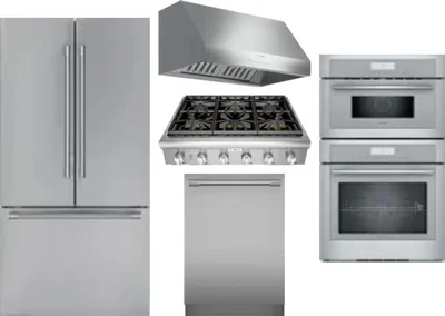 5 Piece Package Includes Refrigerator, Cooktop, Wall Oven, Hood And Dishwasher