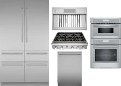 5 Piece Package Includes Refrigerator, Cooktop, Wall Oven, Hood And Dishwasher
