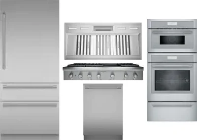 5 Piece Package Includes Refrigerator, Cooktop, Wall Oven, Hood And Dishwasher